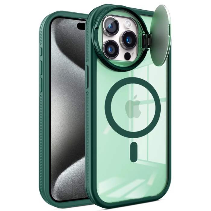 NTM iPhone 15 Pro Kılıf Teleskop Lens Magsafe Silikon Kapak - Koyu Yeşil