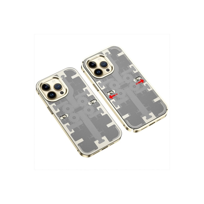 NTM iPhone 14 Pro Max Kılıf Mekanik Bumper Kapak - Gold