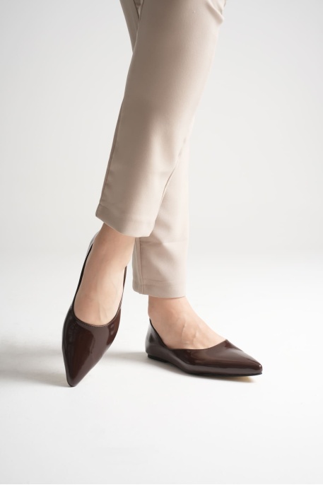 Ariana Kadın Günlük Acı Kahve Rugan Babet Ayakkabı