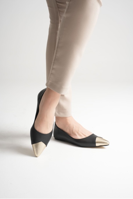 Margaret Kadın Siyah Altın Babet Ayakkabı