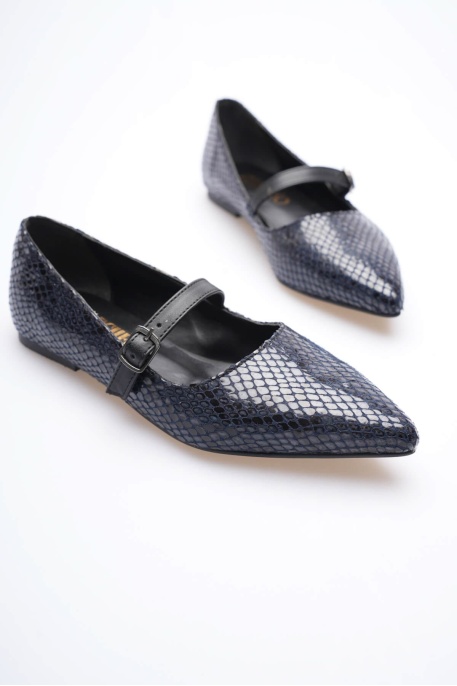 Isolde Kadın Lacivert Kroko Babet Ayakkabı