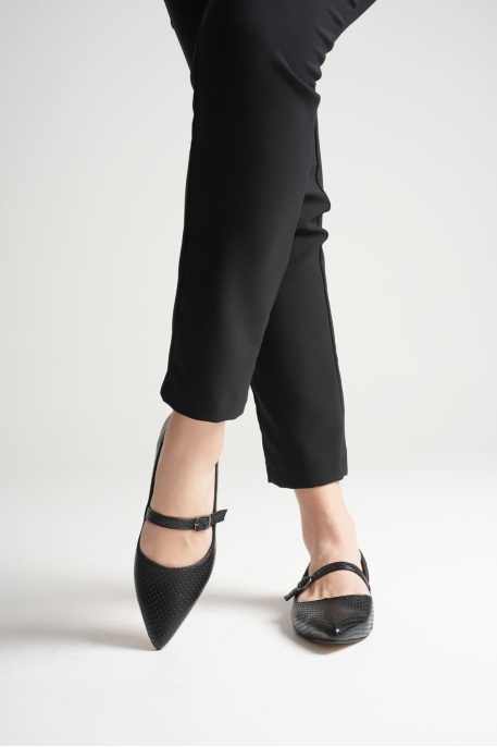 Isolde Kadın Siyah Desenli Babet Ayakkabı