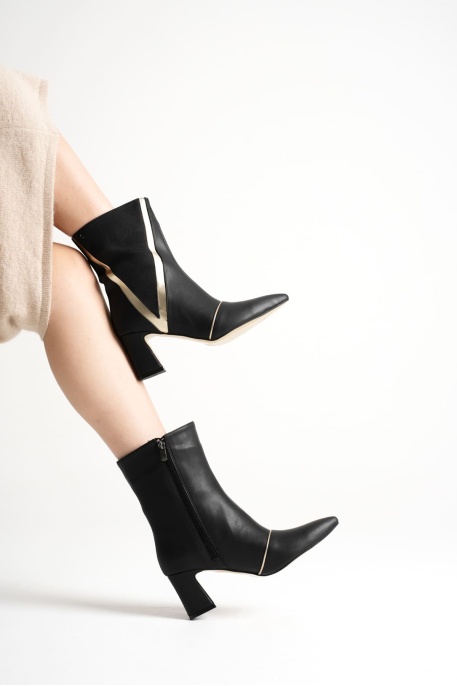 Anisa Kadın Siyah Altın  Kalın Topuklu Kışlık Bot