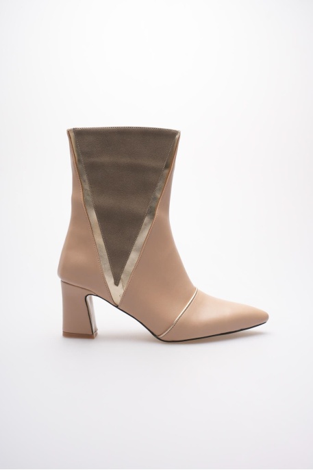 Anisa Kadın Bej Altın  Kalın Topuklu Kışlık Bot