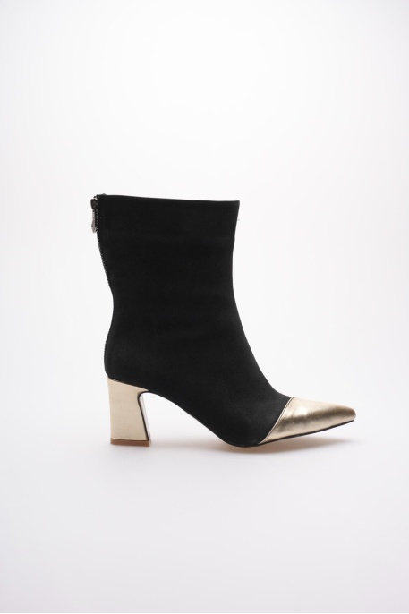 Lucinda Kadın Siyah Altın Kalın Topuklu Kışlık Bot