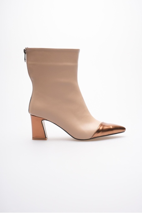Lucinda Kadın Bej Bakır Kalın Topuklu Kışlık Bot
