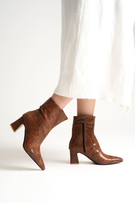 Nadia Kadın Taba Desenli Kalın Topuklu Kışlık Bot