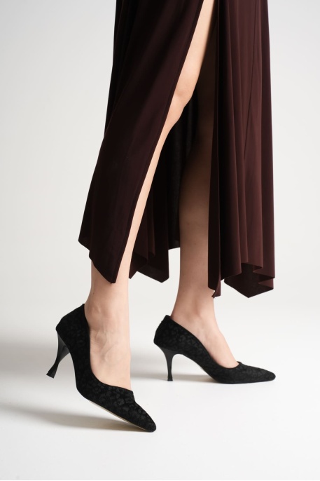 Felice Kadın Siyah Leopar Desenli Topuklu Ayakkabı