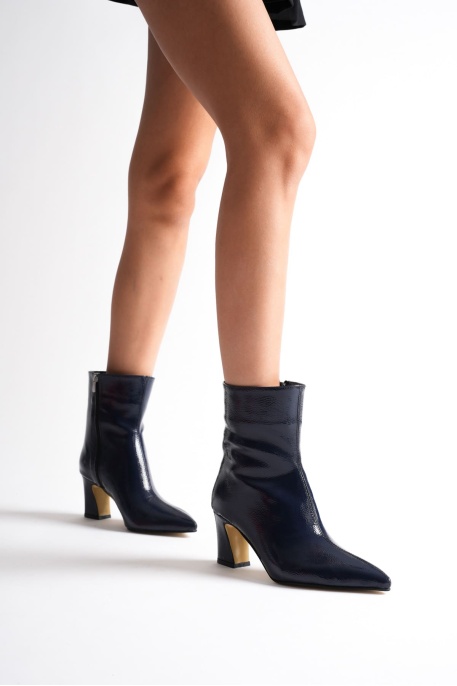 Nadia Kadın Lacivert Rugan Kalın Topuklu Kışlık Bot