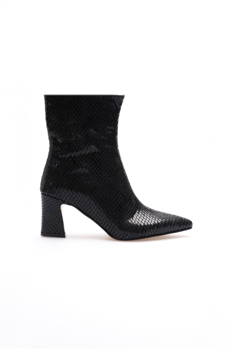 Nadia Kadın Siyah Kroko Kalın Topuklu Kışlık Bot