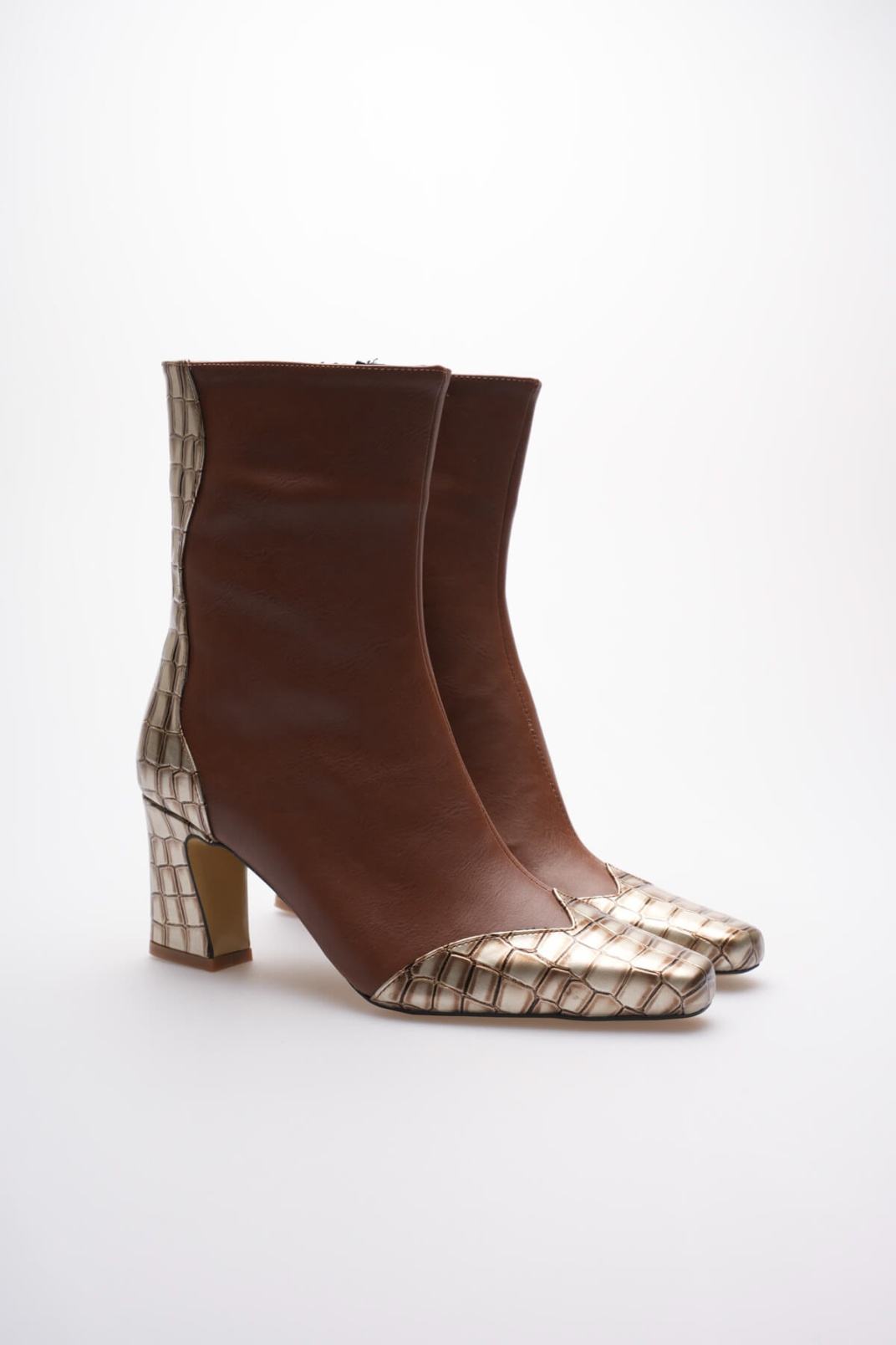 Loana Kadın Taba Kroko Desenli Kalın Topuklu Kışlık Bot