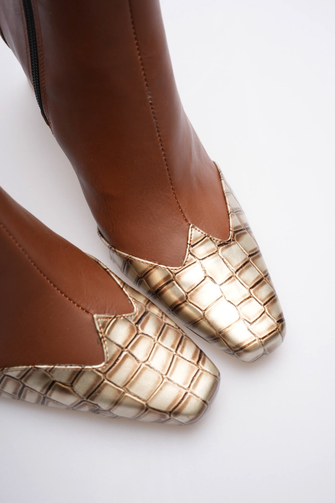 Loana Kadın Taba Kroko Desenli Kalın Topuklu Kışlık Bot