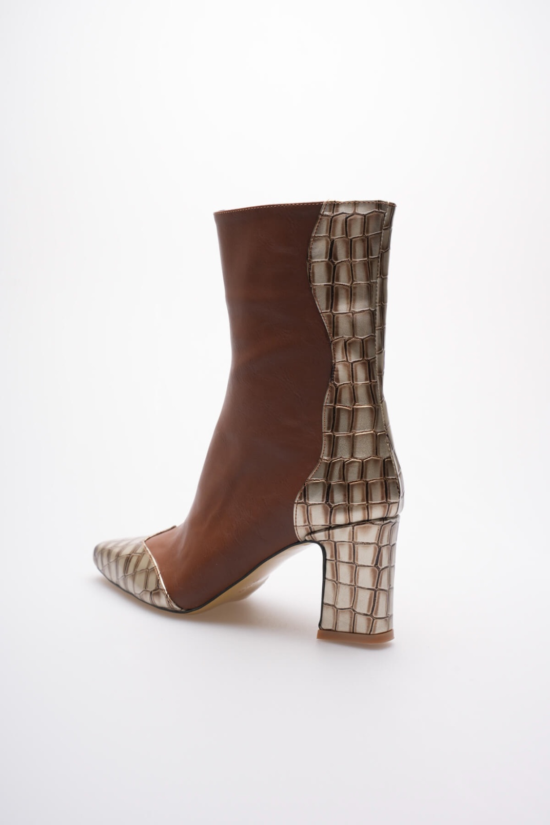 Loana Kadın Taba Kroko Desenli Kalın Topuklu Kışlık Bot