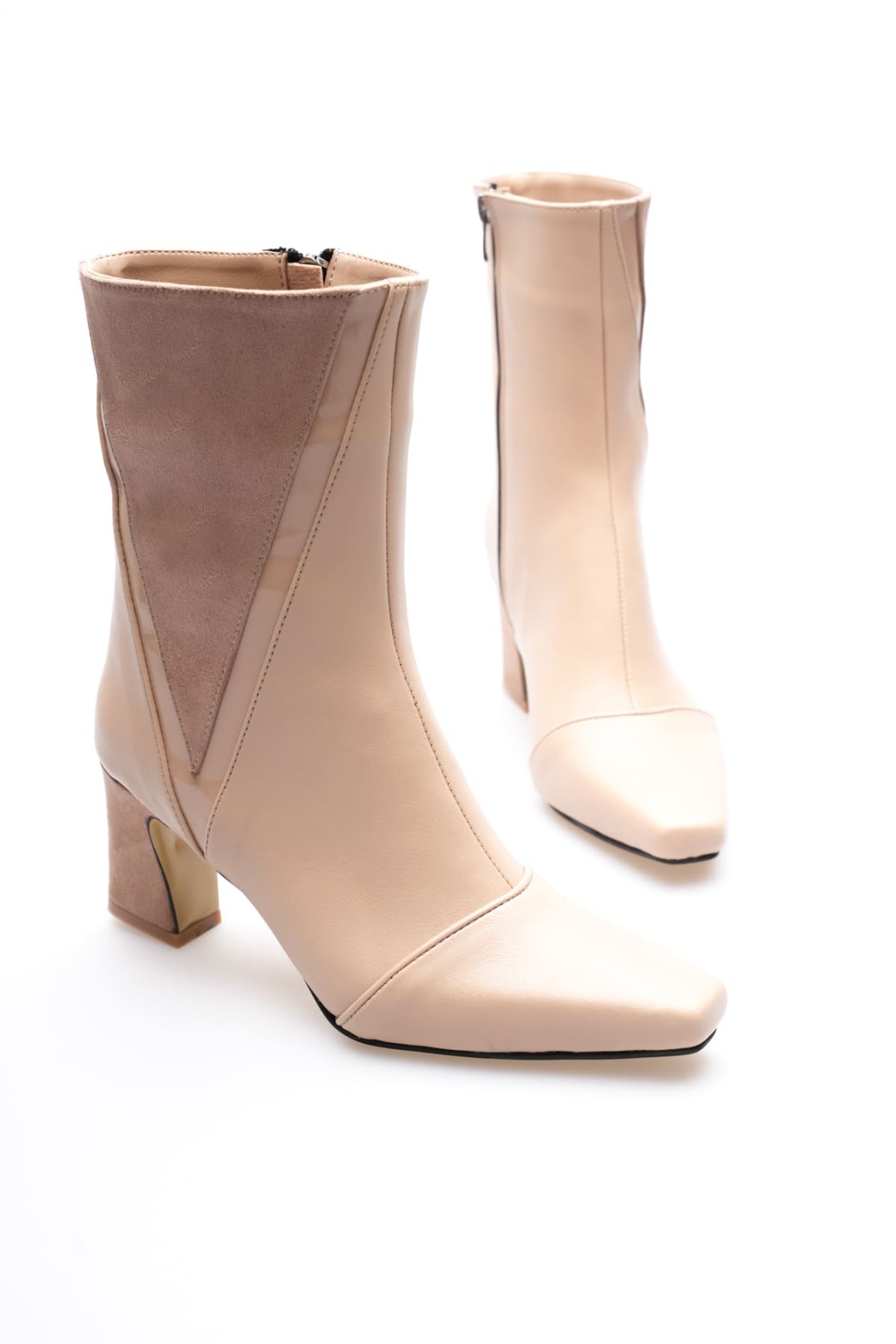 Anisa Kadın Bej  Kalın Topuklu Kışlık Bot