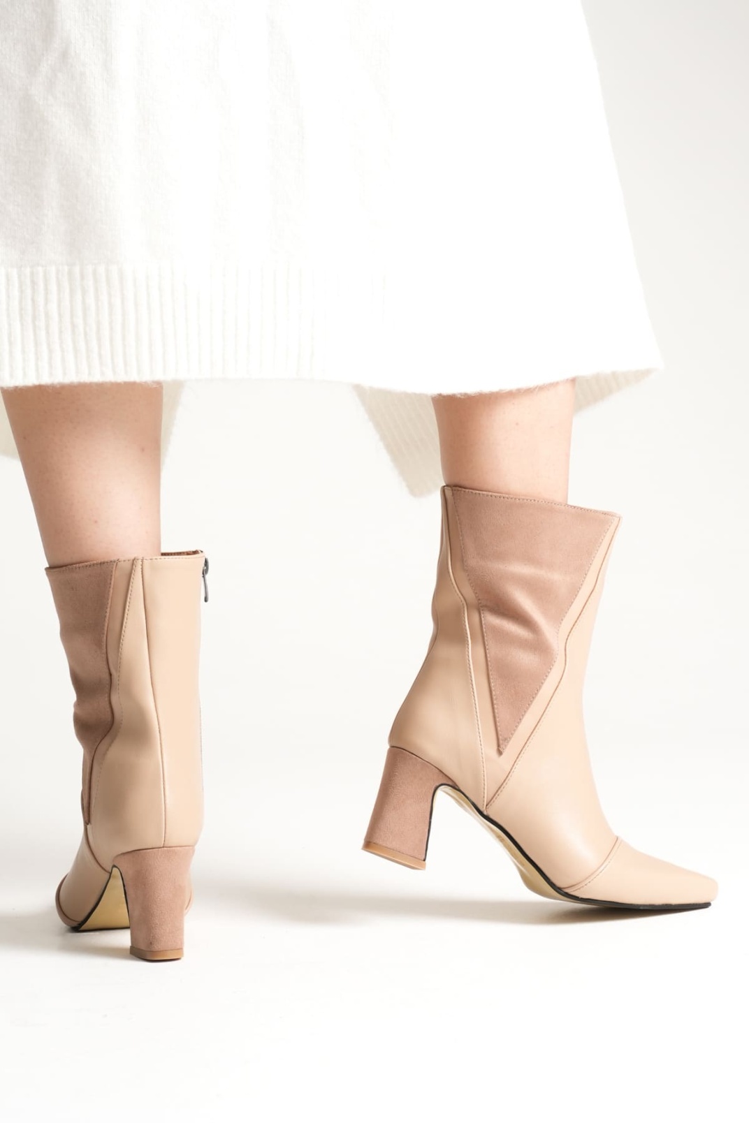 Anisa Kadın Bej  Kalın Topuklu Kışlık Bot