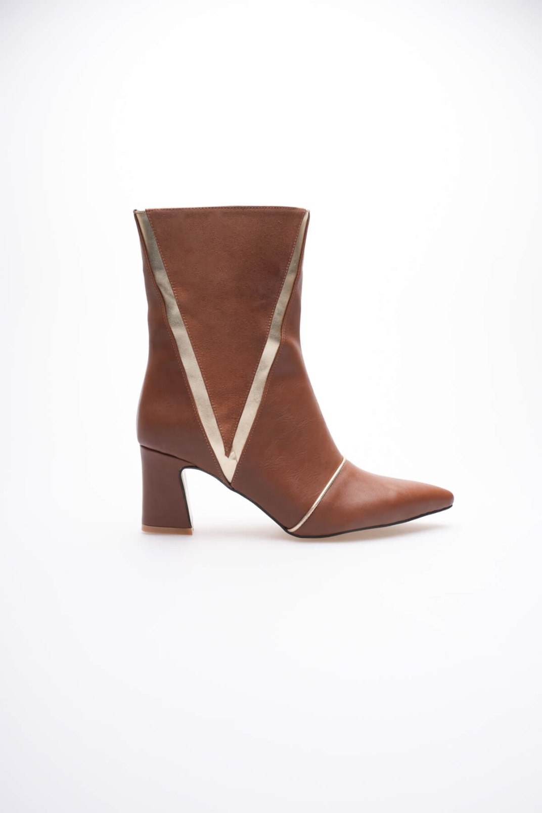 Anisa Kadın Taba Altın  Kalın Topuklu Kışlık Bot