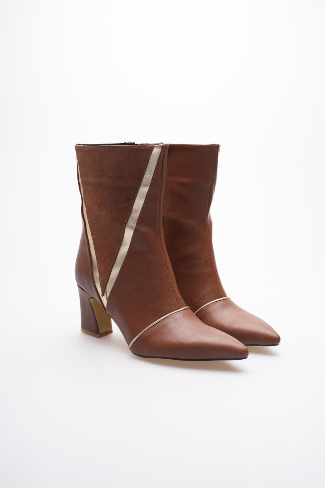 Anisa Kadın Taba Altın  Kalın Topuklu Kışlık Bot