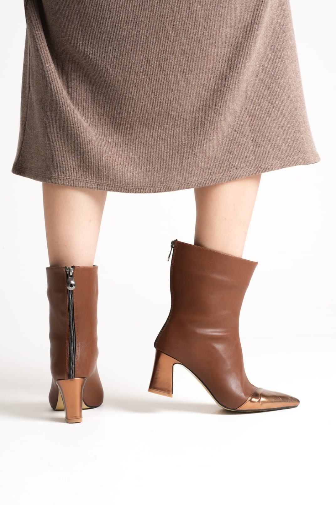 Lucinda Kadın Taba Bakır Kalın Topuklu Kışlık Bot