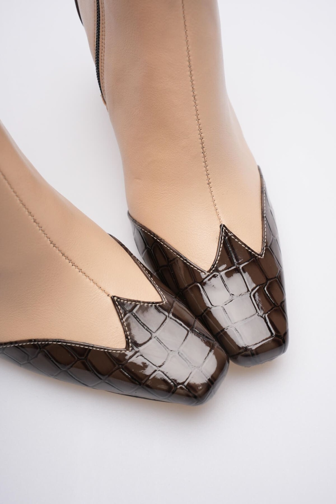 Loana Kadın Bej Kroko Desenli Kalın Topuklu Kışlık Bot