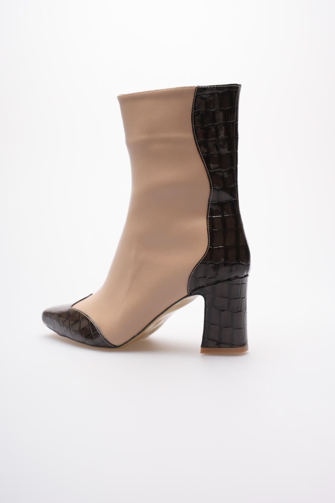 Loana Kadın Bej Kroko Desenli Kalın Topuklu Kışlık Bot
