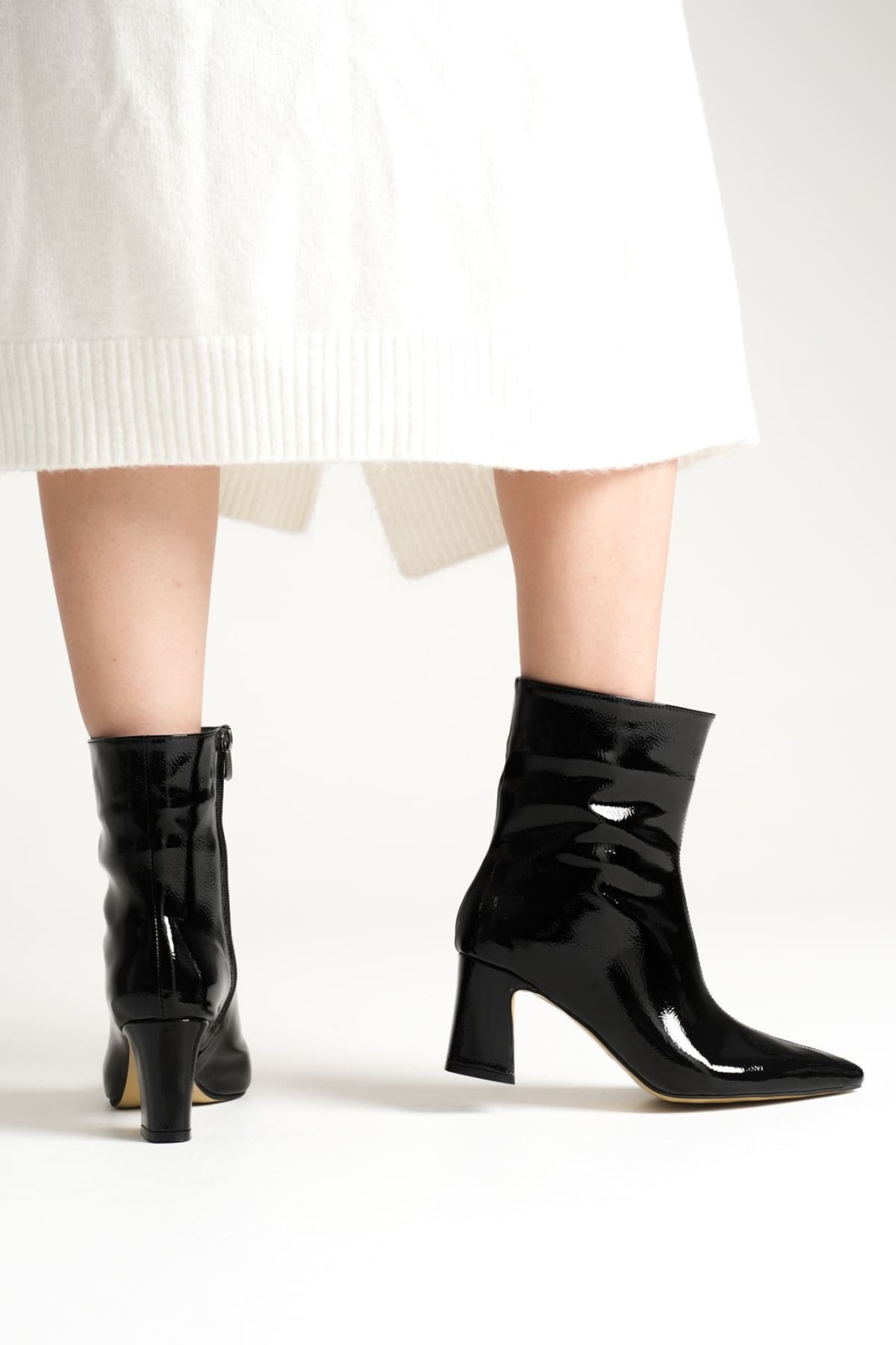 Nadia Kadın Siyah Rugan Kalın Topuklu Kışlık Bot