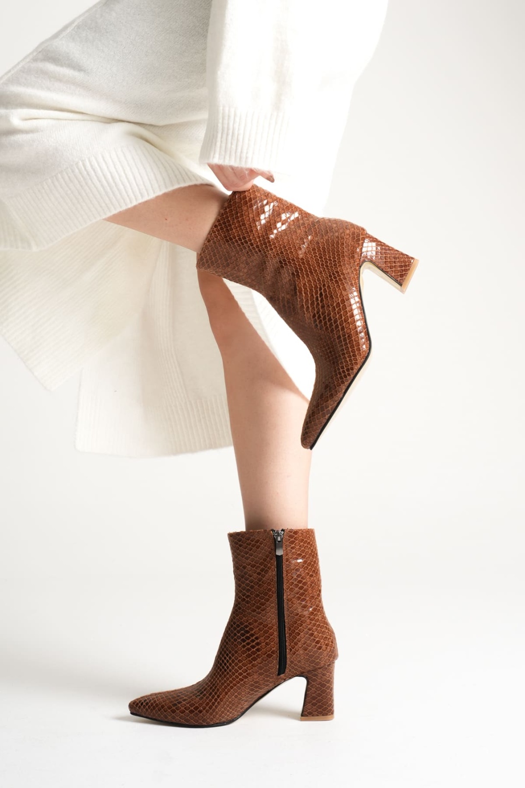 Nadia Kadın Taba Desenli Kalın Topuklu Kışlık Bot