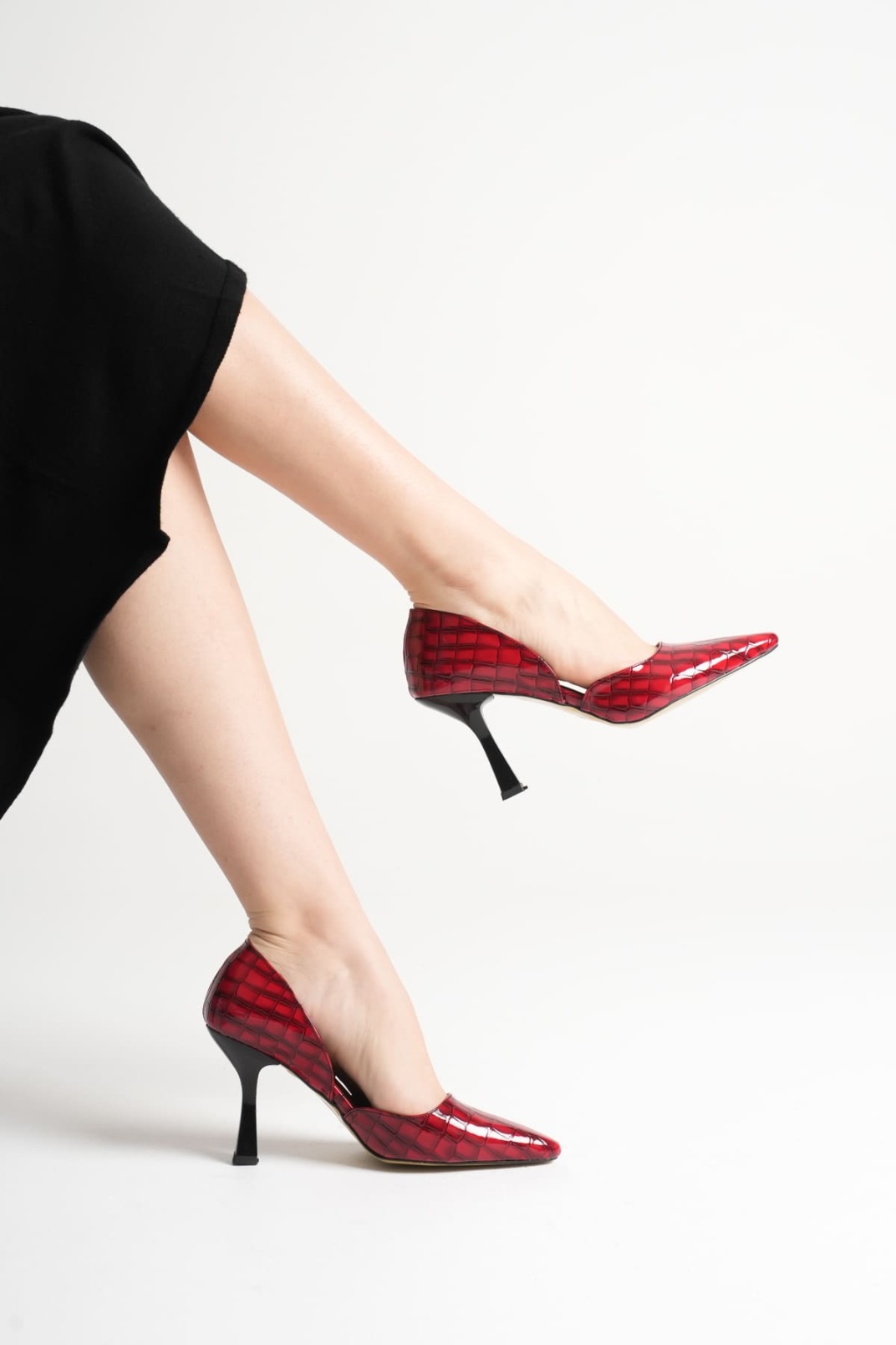 Angela Kadın Kırmızı Kroko Topuklu Ayakkabı