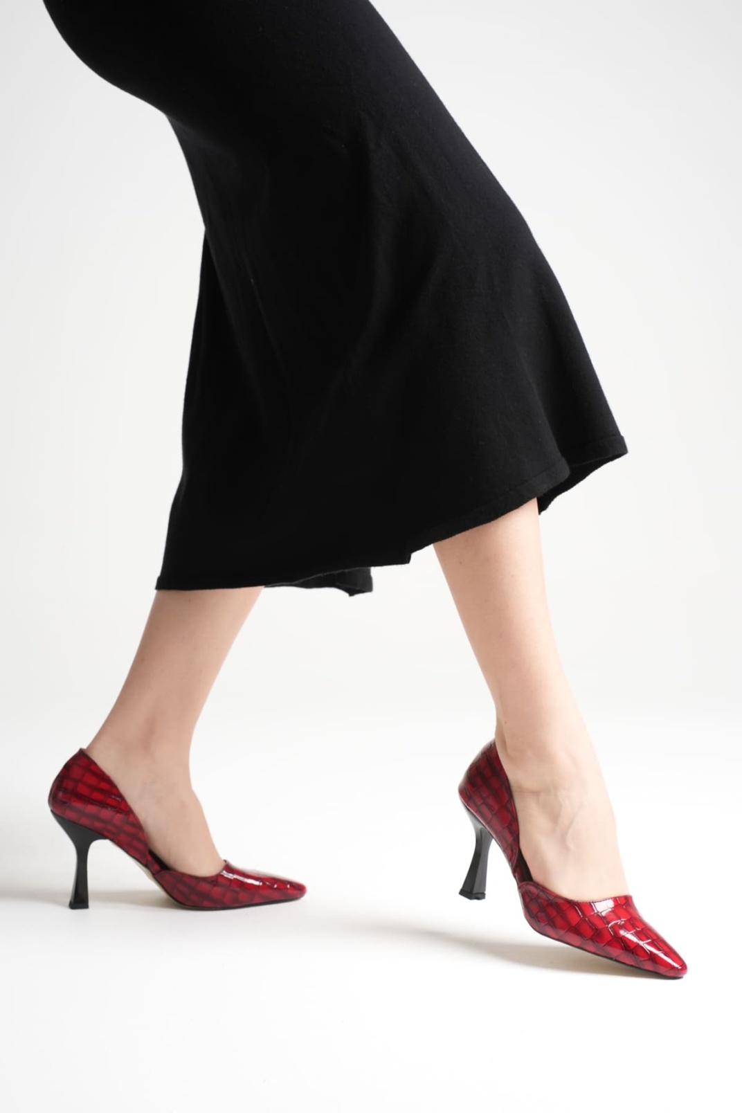 Angela Kadın Kırmızı Kroko Topuklu Ayakkabı