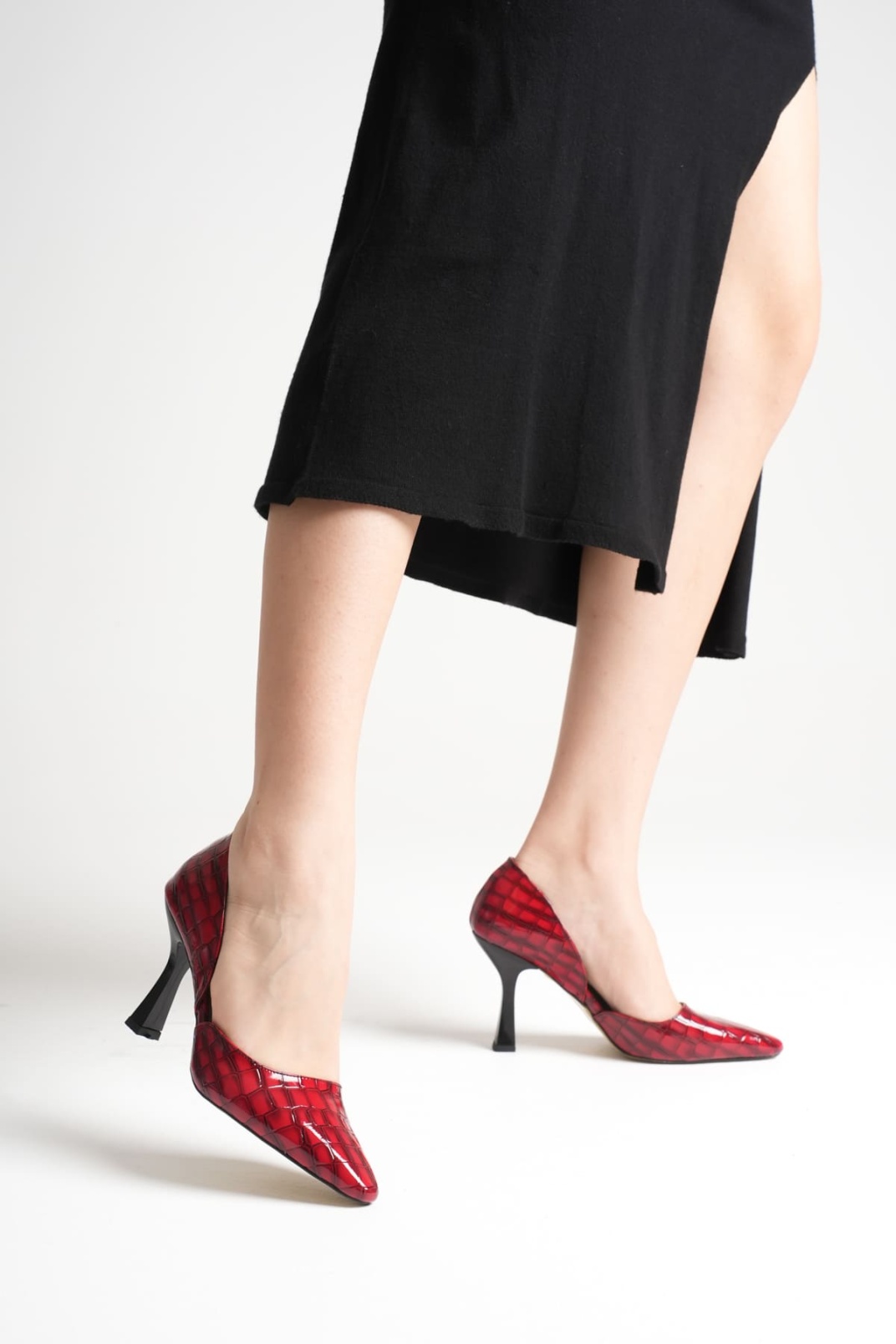 Angela Kadın Kırmızı Kroko Topuklu Ayakkabı