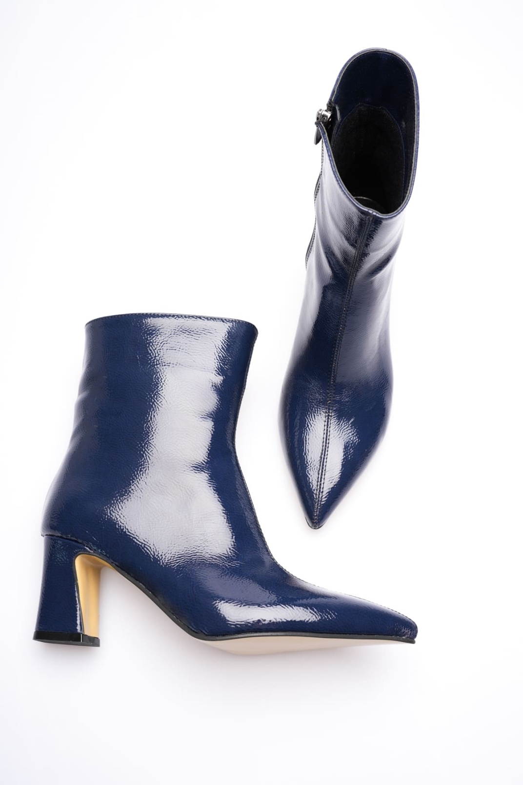 Nadia Kadın Lacivert Rugan Kalın Topuklu Kışlık Bot