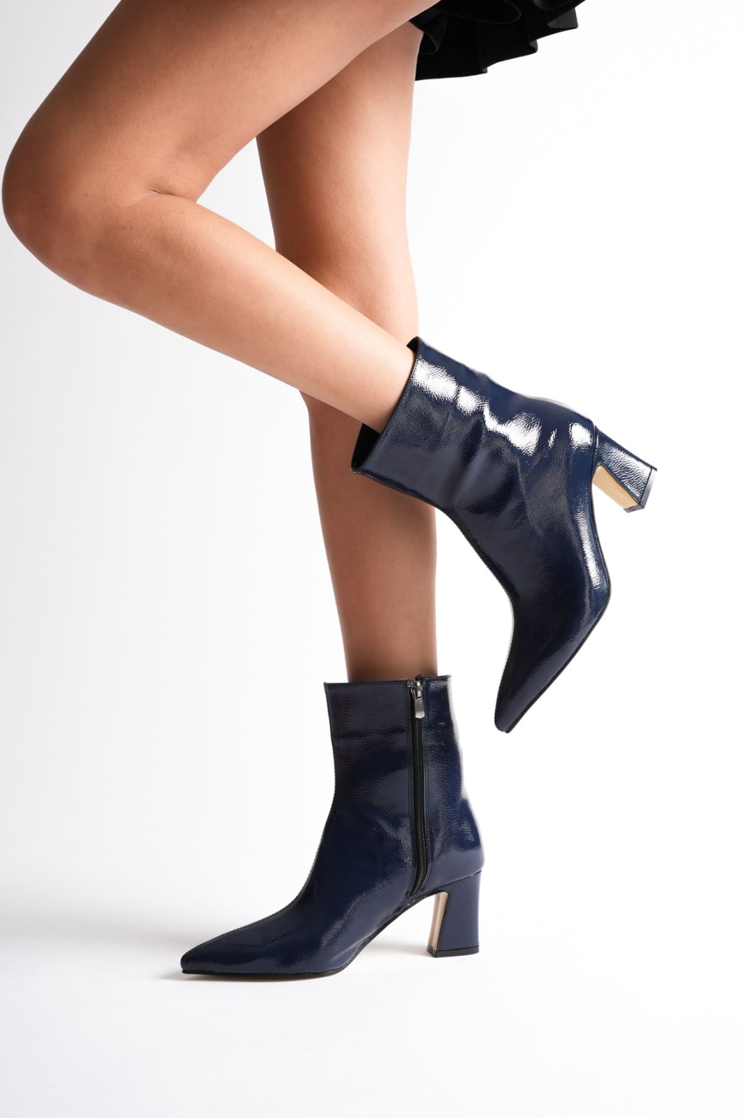 Nadia Kadın Lacivert Rugan Kalın Topuklu Kışlık Bot