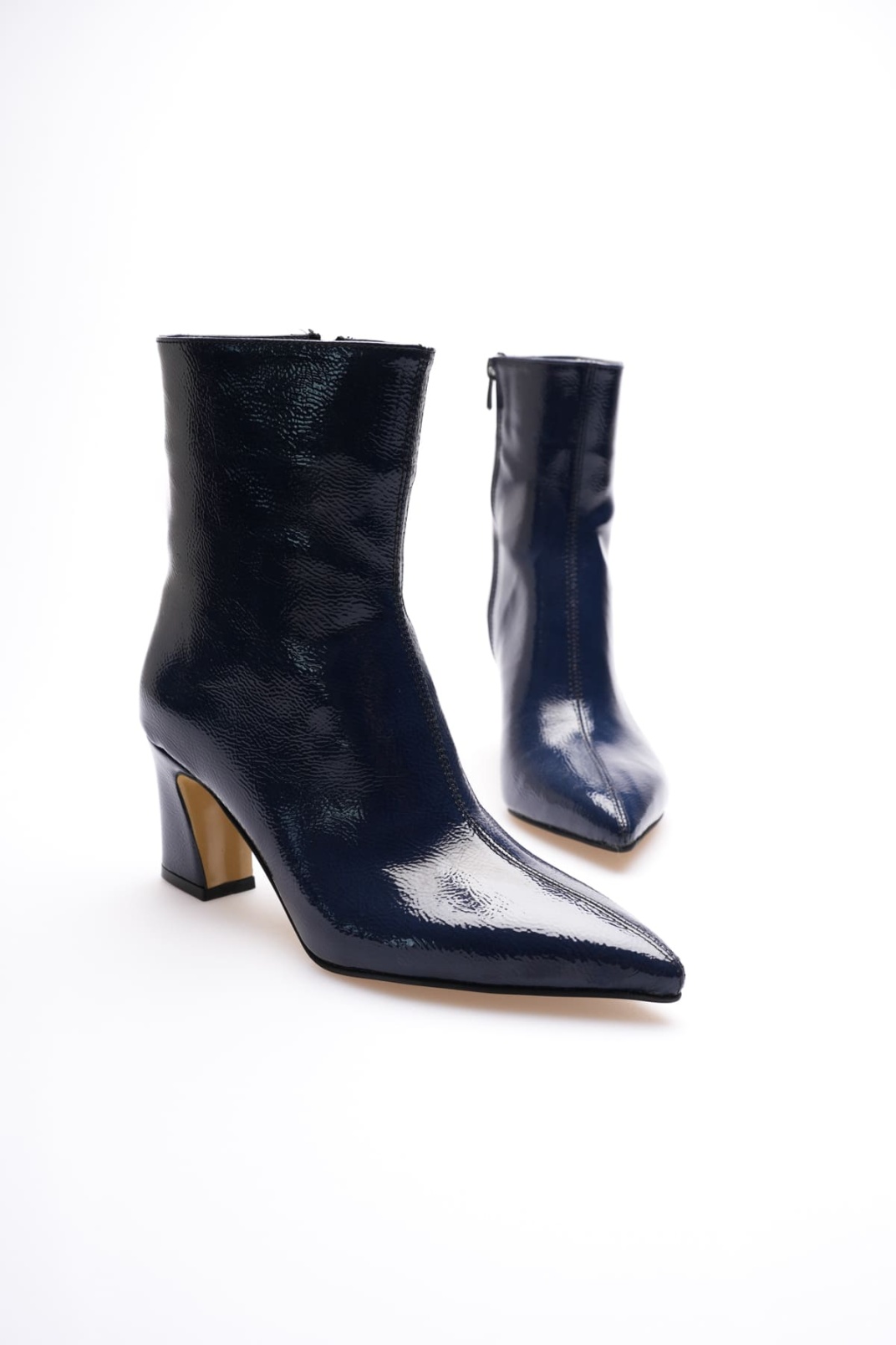 Nadia Kadın Lacivert Rugan Kalın Topuklu Kışlık Bot