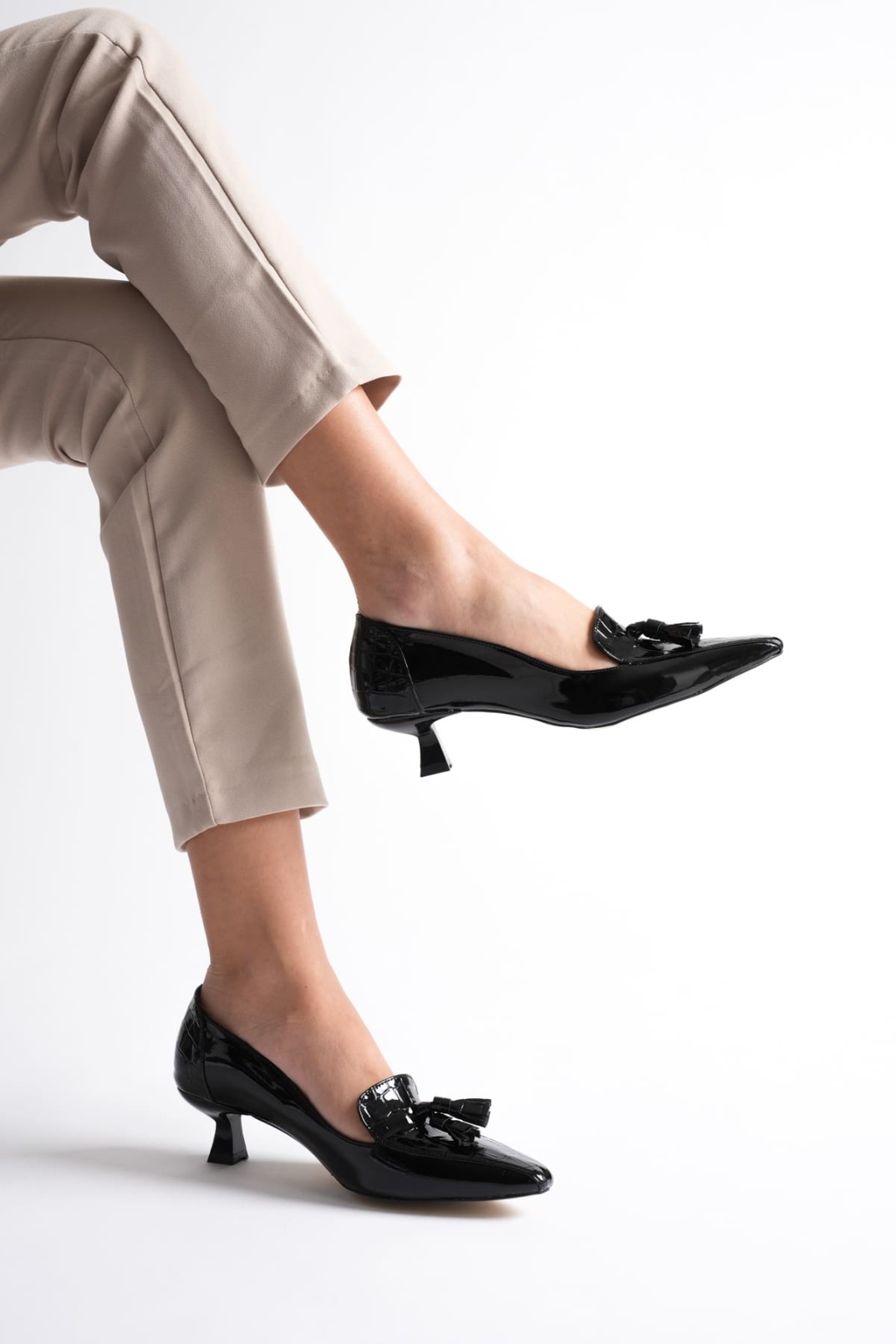 Lily Kadın Siyah Rugan Topuklu Ayakkabı