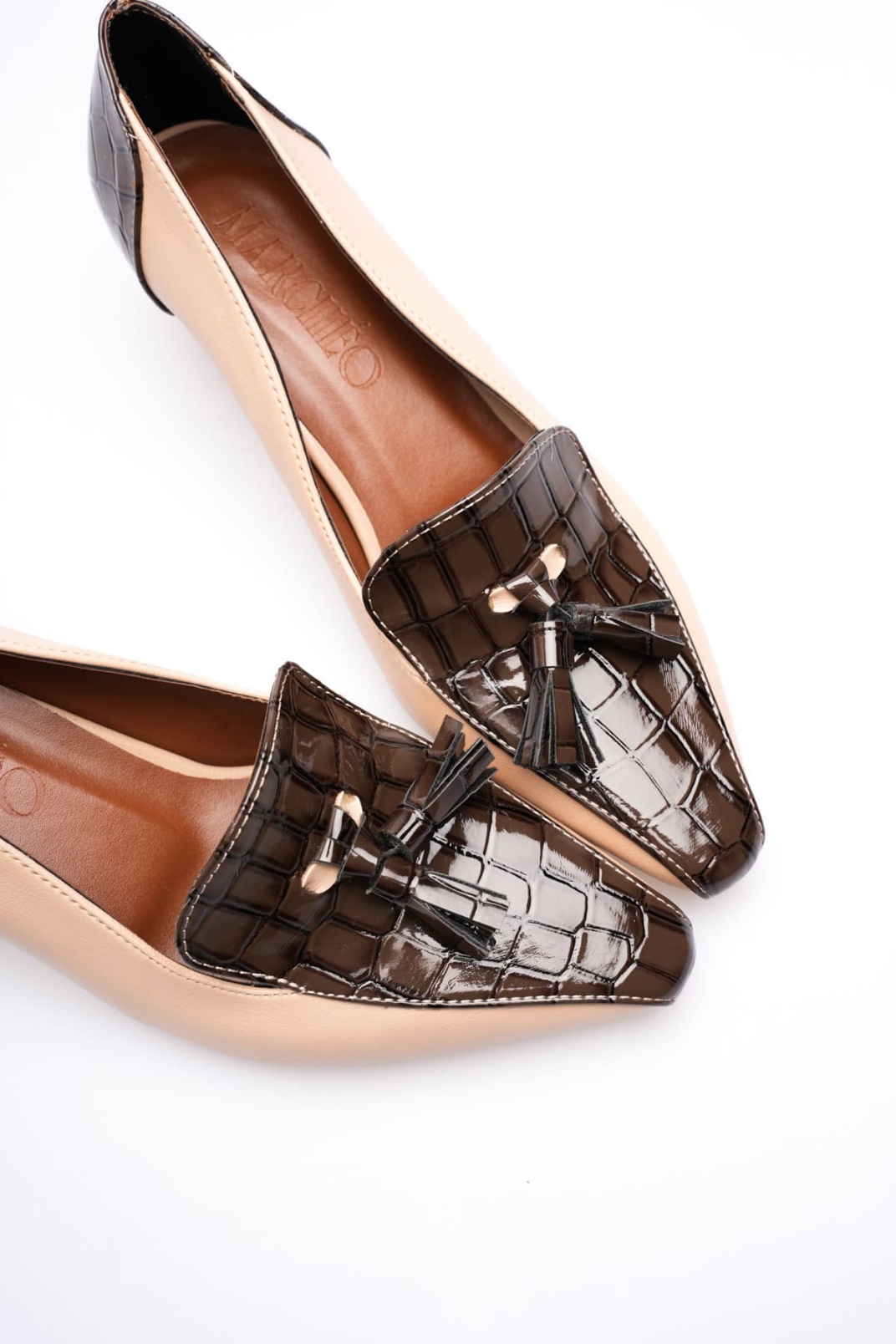 Lily Kadın Bej Acı Kahve Rugan Topuklu Ayakkabı