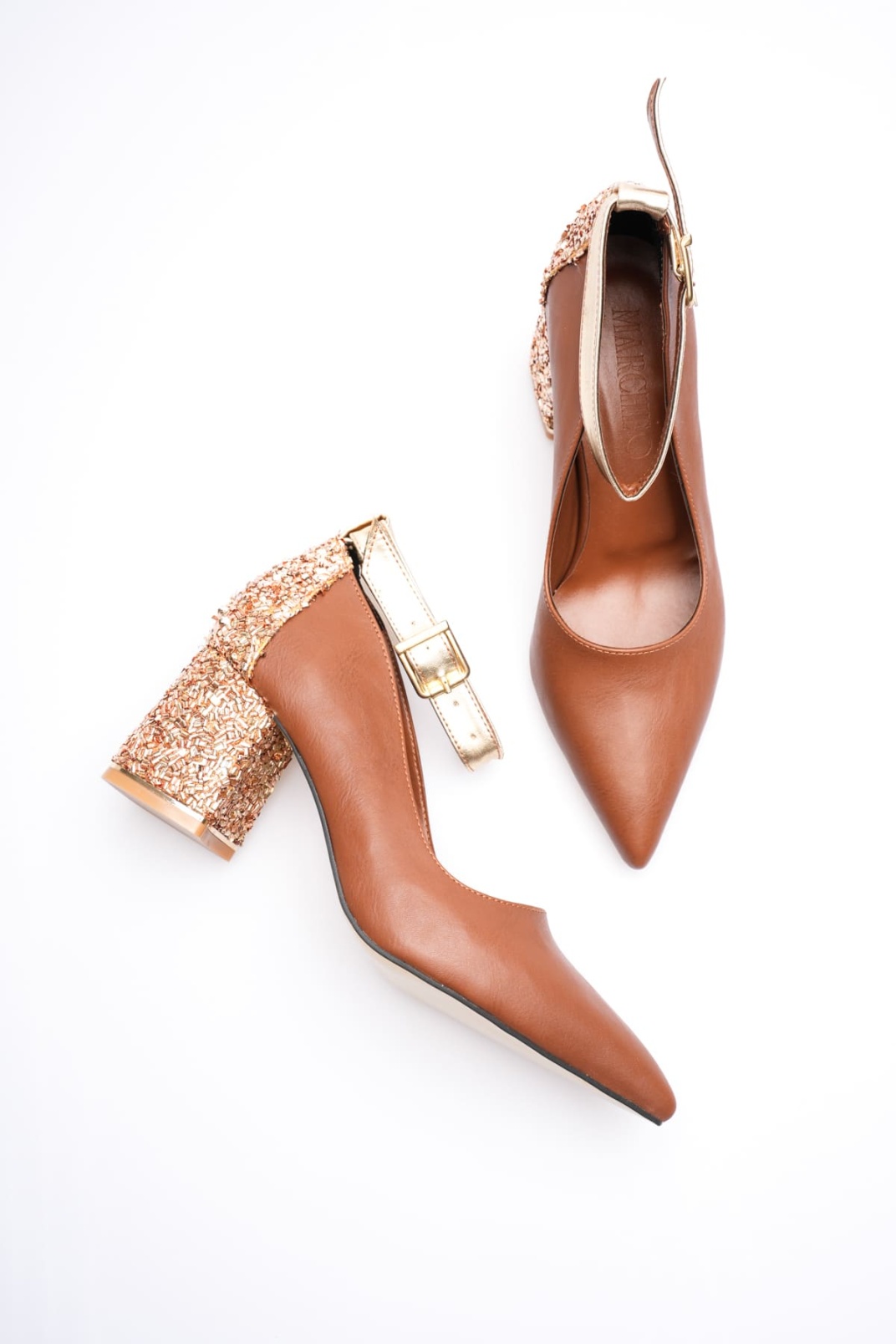 Estelle Kadın Taba Altın Kalın Topuklu Ayakkabı