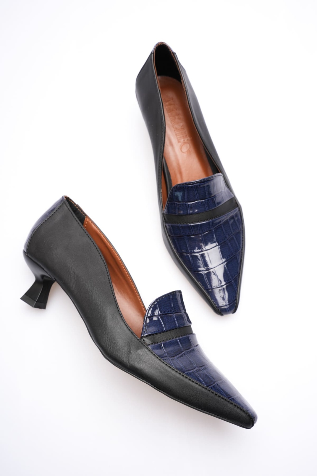 Elsie Kadın Siyah Lacivert Kroko Kısa Topuklu Ayakkabı