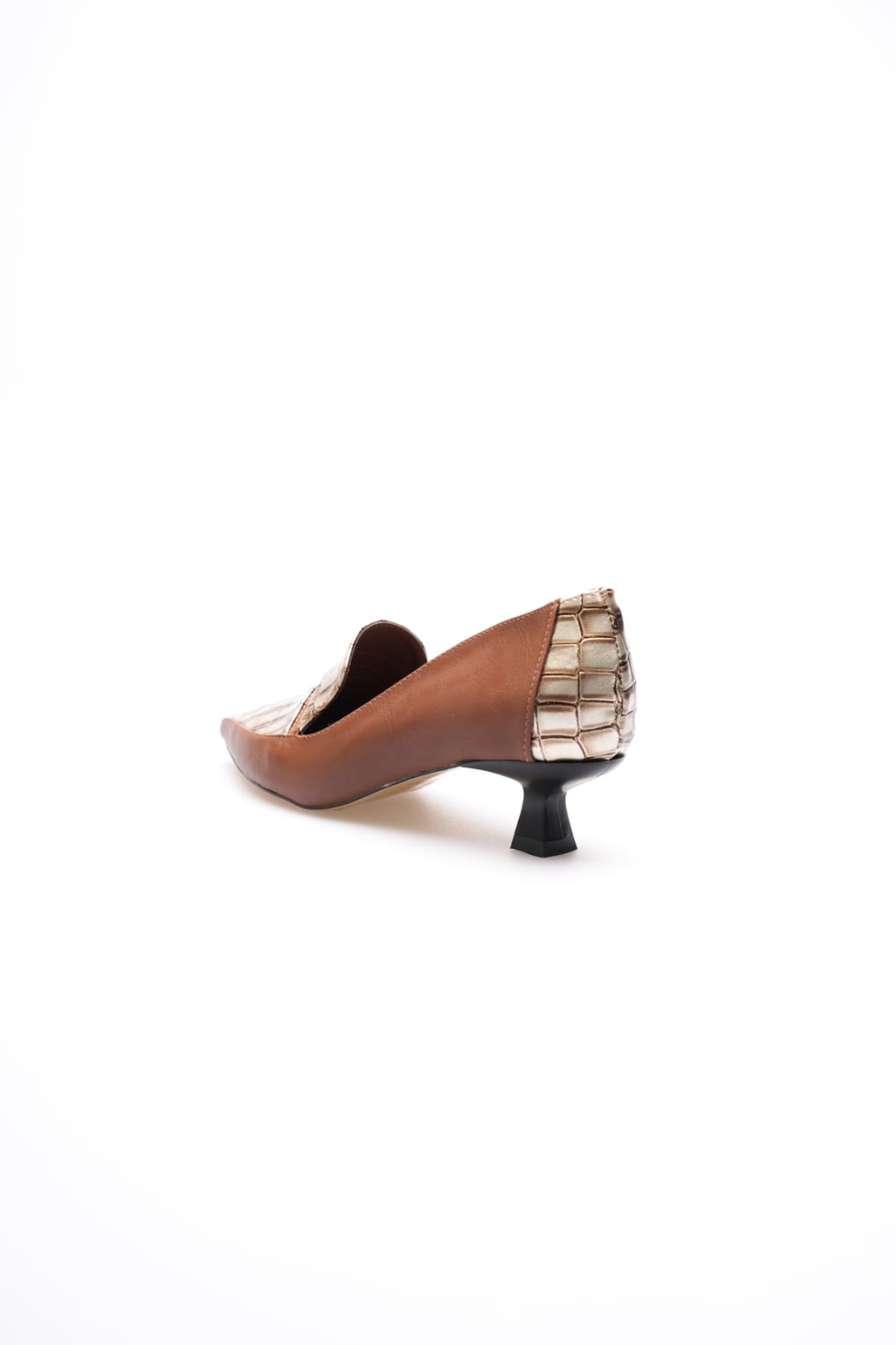 Elsie Kadın Taba Altın Kroko Kısa Topuklu Ayakkabı