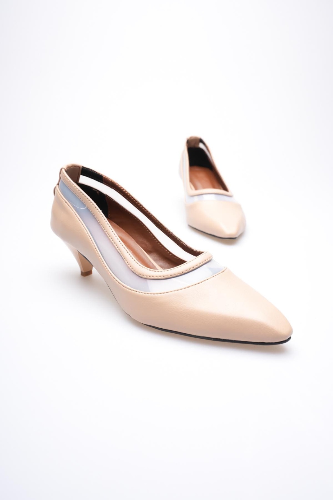 Cecilia Kadın Bej İnce Kısa Topuklu Ayakkabı