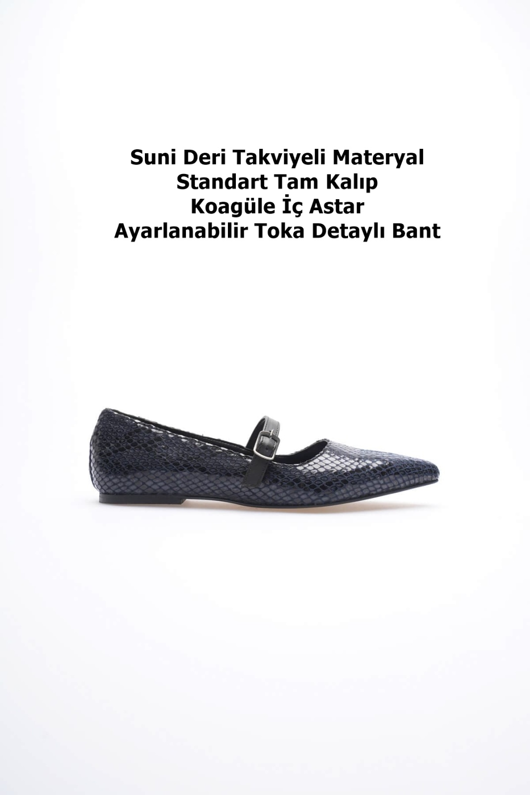 Isolde Kadın Lacivert Kroko Babet Ayakkabı