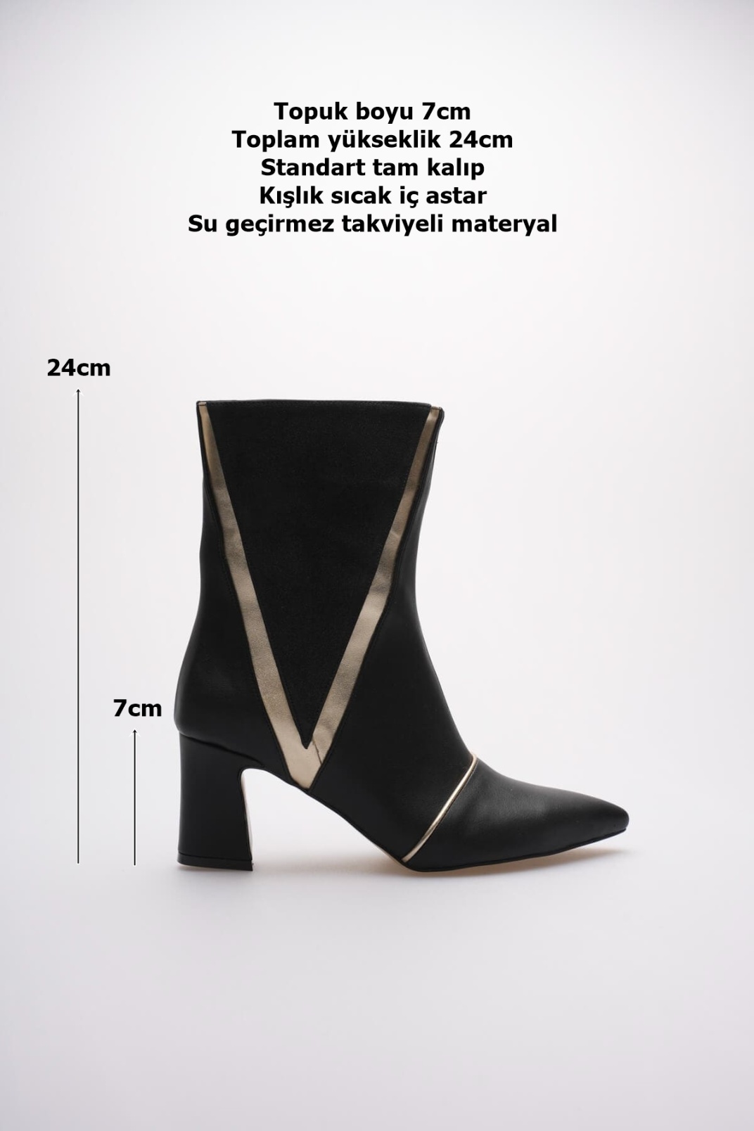 Anisa Kadın Siyah Altın  Kalın Topuklu Kışlık Bot