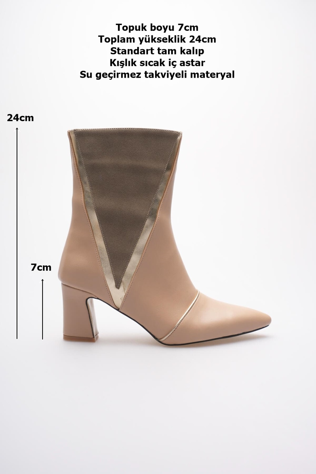 Anisa Kadın Bej Altın  Kalın Topuklu Kışlık Bot