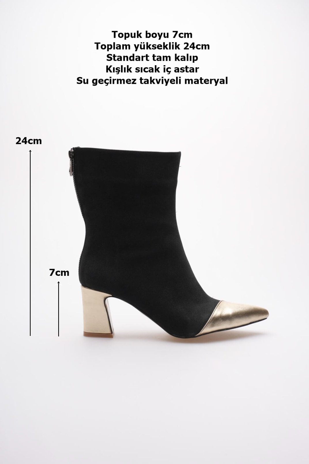 Lucinda Kadın Siyah Altın Kalın Topuklu Kışlık Bot