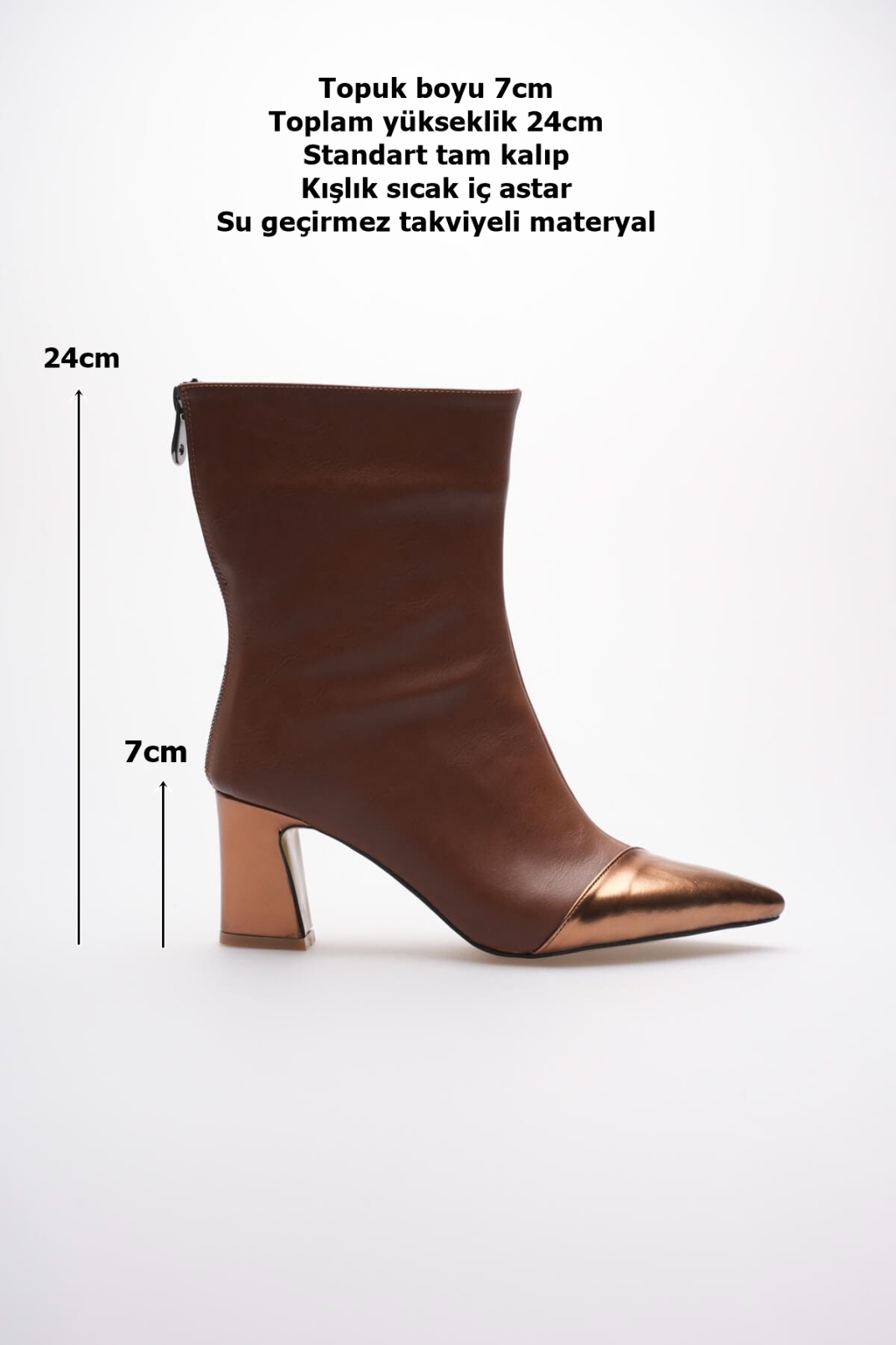 Lucinda Kadın Taba Bakır Kalın Topuklu Kışlık Bot