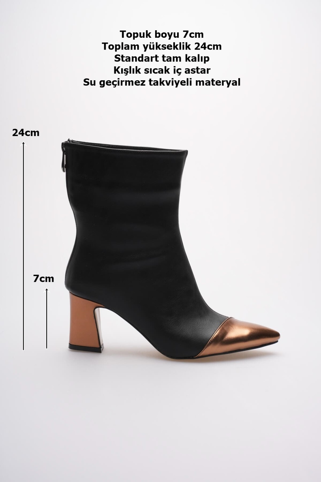 Lucinda Kadın Siyah Bakır Kalın Topuklu Kışlık Bot
