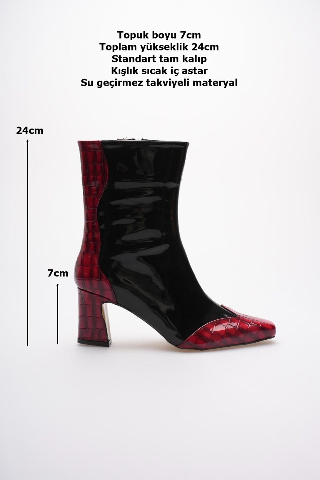 Loana Kadın Kırmızı Kroko Desenli Kalın Topuklu Kışlık Bot