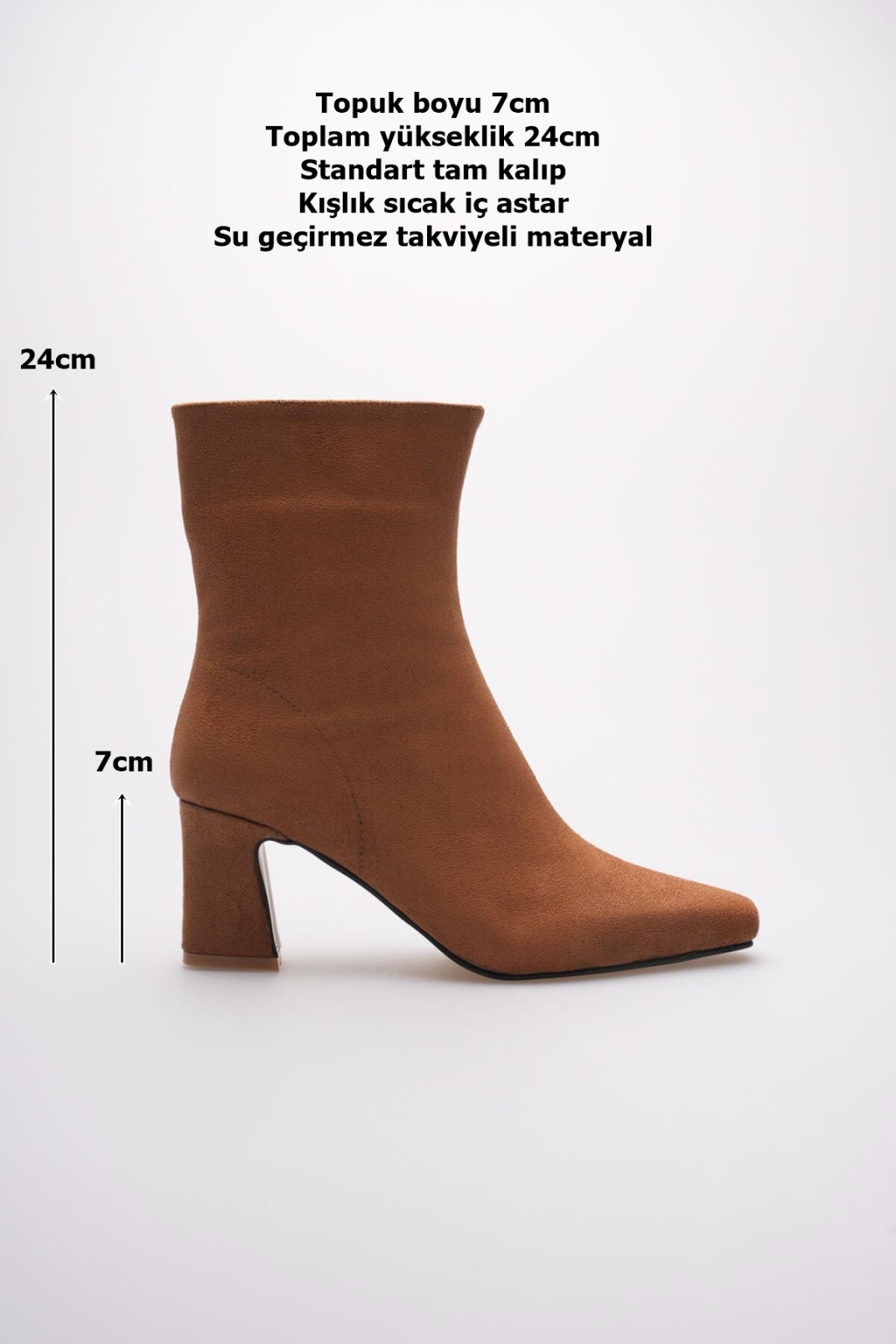 Fiora Kadın Taba Süet Kalın Topuklu Kışlık Bot