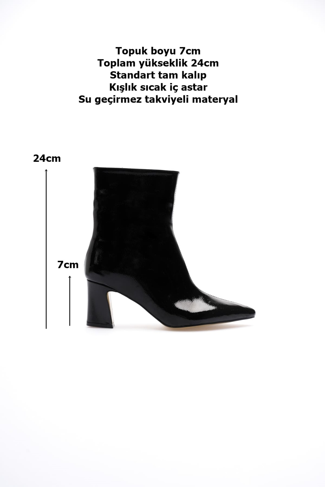 Nadia Kadın Siyah Rugan Kalın Topuklu Kışlık Bot