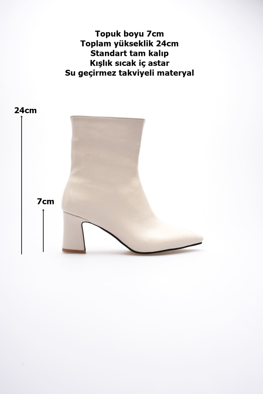 Nadia Kadın Krem Kalın Topuklu Kışlık Bot