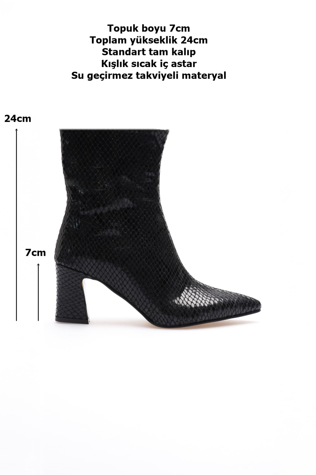 Nadia Kadın Siyah Kroko Kalın Topuklu Kışlık Bot
