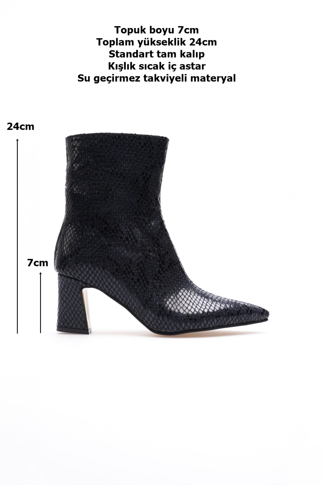 Nadia Kadın Lacivert Kroko Kalın Topuklu Kışlık Bot